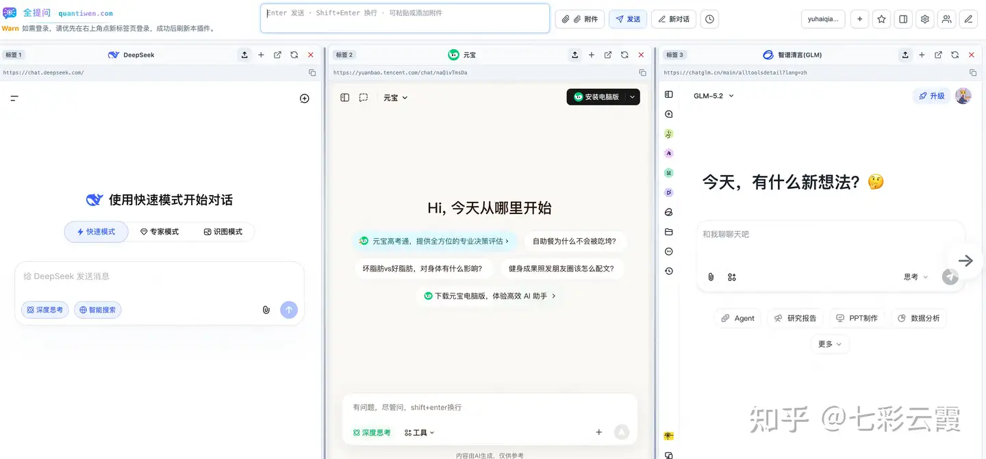 全提问插件主界面：一次输入，多个 AI 助手同时回答